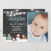 Winter ONEderland verjaardagsfeest uitnodiging bla (Voorkant / Achterkant)