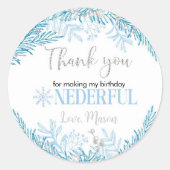 Winter Onederland Verjaardagsfeestje Dank u Labels (Voorkant)