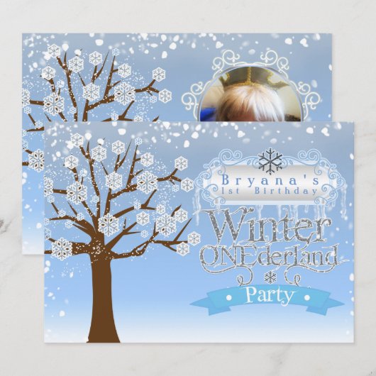 Winter ONEderland verjaardagsfeestje foto uitnodig Kaart (Voorkant / Achterkant)