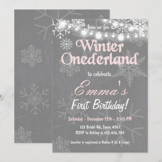 Winter Onederland verjaardagsfeestje Kaart (Voorkant / Achterkant)