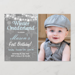 Winter Onederland verjaardagsfeestje nodig Boy Blu Kaart