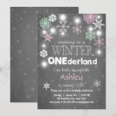Winter Onederland verjaardagsfeestje nodigen Mint  Kaart (Voorkant / Achterkant)