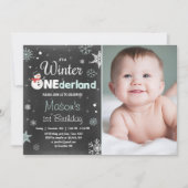 Winter Onederland verjaardagsfeestje sneeuwman Min Kaart (Voorkant)