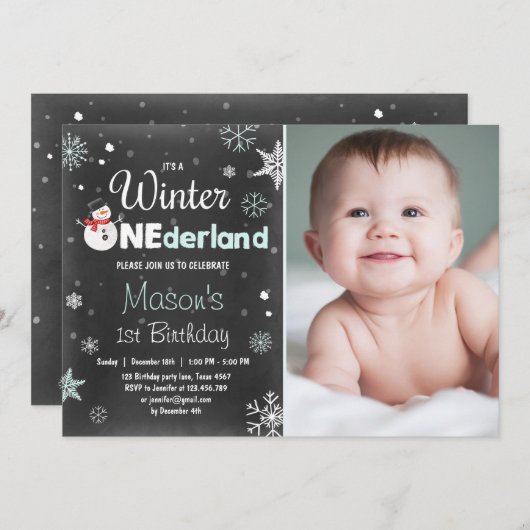 Winter Onederland verjaardagsfeestje sneeuwman Min Kaart (Voorkant / Achterkant)