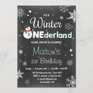 Winter Onederland verjaardagsfeestje sneeuwman Min Kaart