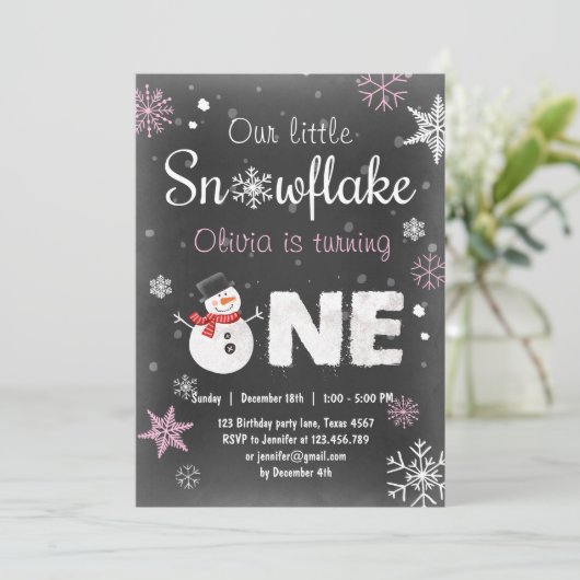 Winter Onederland verjaardagsfeestje sneeuwman Roz Kaart (Staand voorkant)