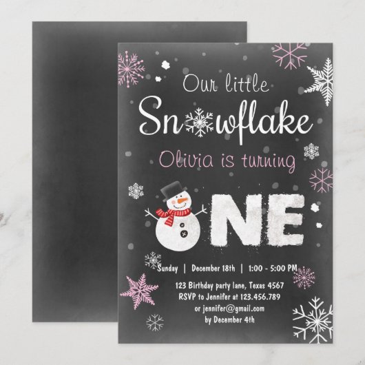 Winter Onederland verjaardagsfeestje sneeuwman Roz Kaart (Voorkant / Achterkant)