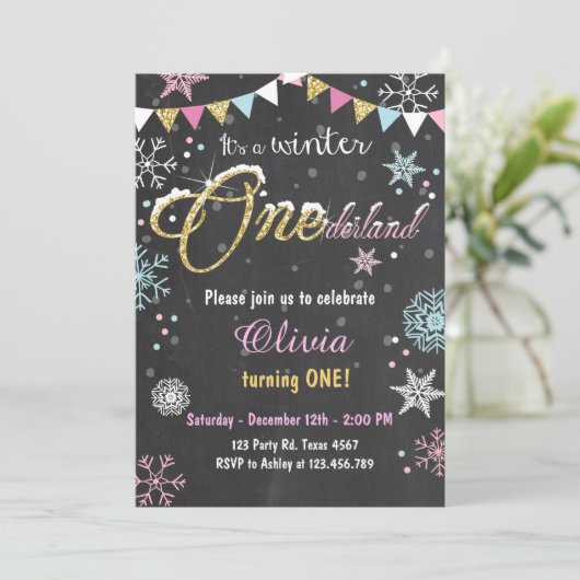 Winter Onederland verjaardagsfeestje uitnodigen Me Kaart (Staand voorkant)