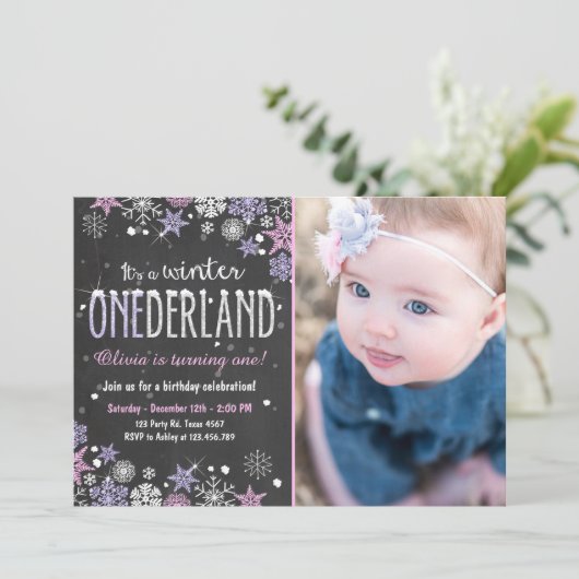 Winter Onederland verjaardagsfeestje uitnodigen Me Kaart (Staand voorkant)