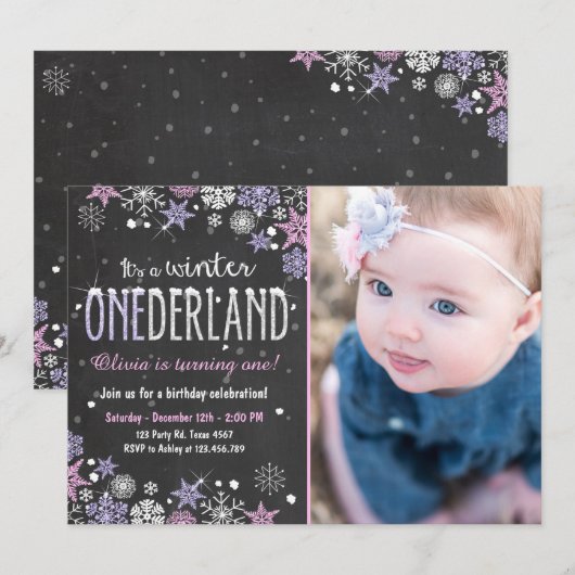 Winter Onederland verjaardagsfeestje uitnodigen Me Kaart (Voorkant / Achterkant)