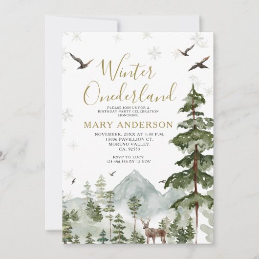 Winter onederland verjaardagsfeestje Woodland Fore Kaart (Voorkant)