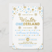 Winter ONEderland verjaardagsuitnodiging blauw gou Kaart (Voorkant)