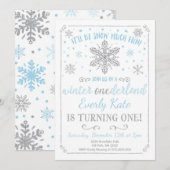 Winter ONEderland verjaardagsuitnodiging blauw zil Kaart (Voorkant / Achterkant)