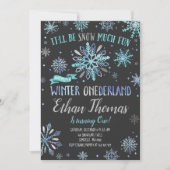 Winter ONEderland verjaardagsuitnodiging blauw zil Kaart (Voorkant)