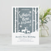 Winter Onederland verjaardagsuitnodiging Deer Birc Kaart (Staand voorkant)