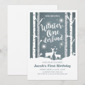 Winter Onederland verjaardagsuitnodiging Deer Birc Kaart (Voorkant / Achterkant)