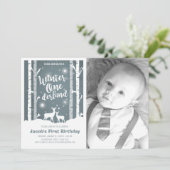 Winter Onederland verjaardagsuitnodiging Deer Birc Kaart (Staand voorkant)