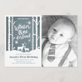 Winter Onederland verjaardagsuitnodiging Deer Birc Kaart