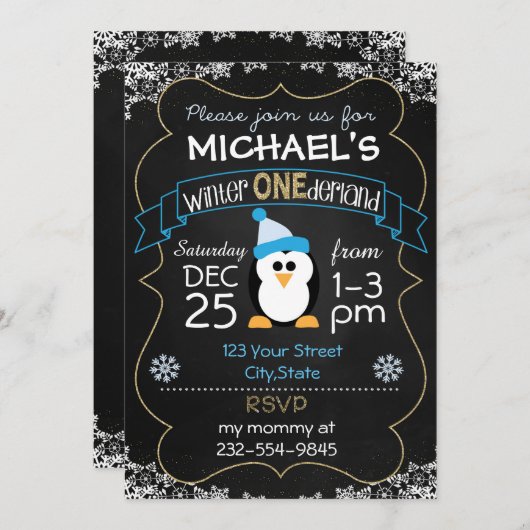 Winter Onederland verjaardagsuitnodiging jongen 1e Kaart (Voorkant / Achterkant)