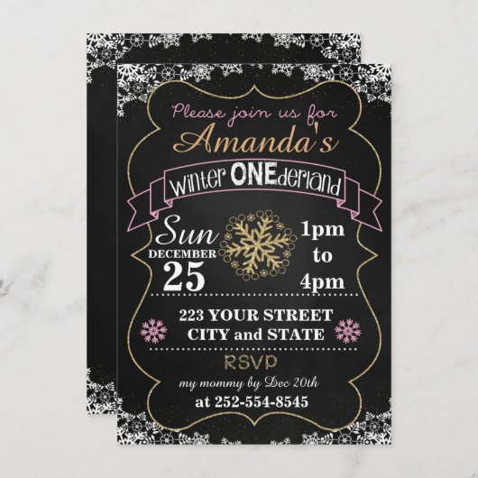 Winter Onederland verjaardagsuitnodiging Kaart (Voorkant / Achterkant)