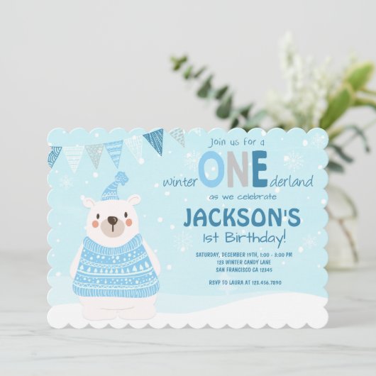 Winter ONEderland verjaardagsuitnodiging Kaart (Staand voorkant)