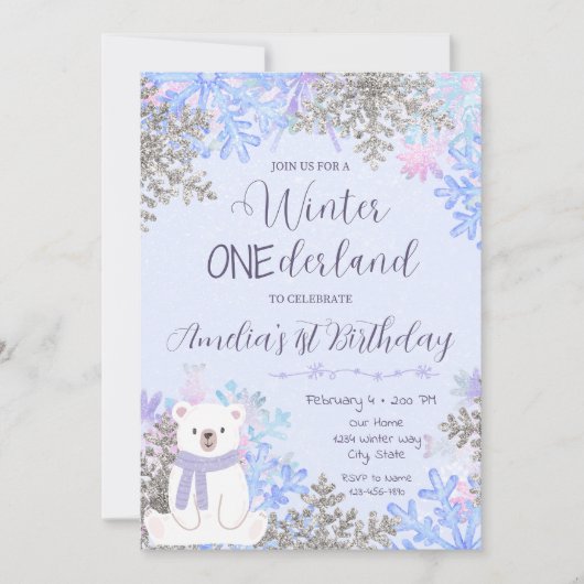 Winter Onederland Verjaardagsuitnodiging Kaart (Voorkant)
