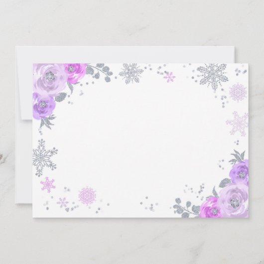 Winter ONEderland Verjaardagsuitnodiging Lila Zilv Kaart (Achterkant)