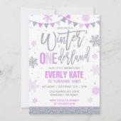 Winter ONEderland Verjaardagsuitnodiging Lilac Zil Kaart (Voorkant)
