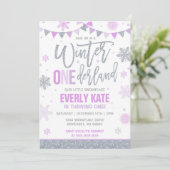 Winter ONEderland Verjaardagsuitnodiging Lilac Zil Kaart (Staand voorkant)