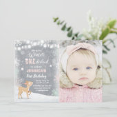 Winter Onederland verjaardagsuitnodiging Mint roze Kaart (Staand voorkant)