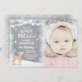 Winter Onederland verjaardagsuitnodiging Mint roze Kaart (Voorkant / Achterkant)