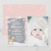 Winter Onederland verjaardagsuitnodiging Mint roze Kaart (Voorkant / Achterkant)