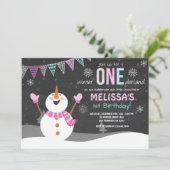 Winter ONEderland verjaardagsuitnodiging Pink Silv Kaart (Staand voorkant)