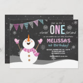 Winter ONEderland verjaardagsuitnodiging Pink Silv Kaart (Voorkant / Achterkant)