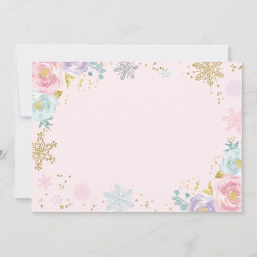Winter ONEderland verjaardagsuitnodiging Roze Goud Kaart (Achterkant)