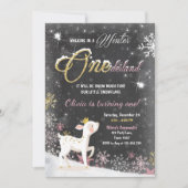 Winter Onederland verjaardagsuitnodiging roze Goud Kaart (Voorkant)