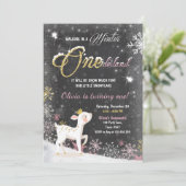 Winter Onederland verjaardagsuitnodiging roze Goud Kaart (Staand voorkant)