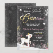 Winter Onederland verjaardagsuitnodiging roze Goud Kaart (Voorkant / Achterkant)