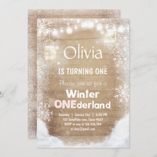 Winter Onederland verjaardagsuitnodiging Sneeuwroz Kaart (Voorkant / Achterkant)