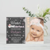 Winter Onederland verjaardagsuitnodiging snewman P Kaart (Staand voorkant)