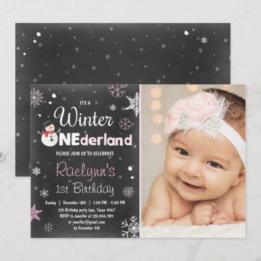 Winter Onederland verjaardagsuitnodiging snewman P Kaart (Voorkant / Achterkant)