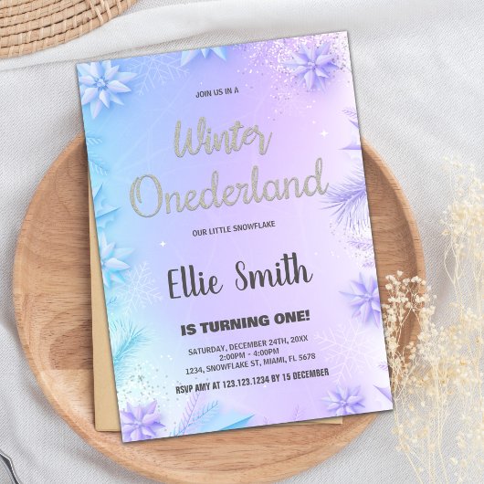 Winter ONEderland Verjaardagsuitnodigingen Paarse Kaart