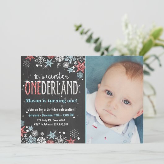 Winter Onederland verjaarfeest nodigt Jongen uit Kaart (Staand voorkant)