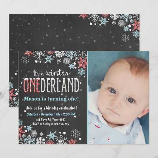 Winter Onederland verjaarfeest nodigt Jongen uit Kaart (Voorkant / Achterkant)