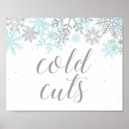 Winter Onederland Voedsel Bord Blauwe Sneeuwvlokke Poster