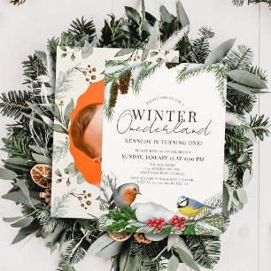 Winter Onederland Vogels & Sneeuw 1e Verjaardag Fo Kaart