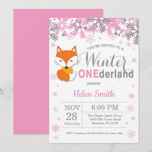Winter Onederland Vos Meisje 1e Verjaardag Kaart