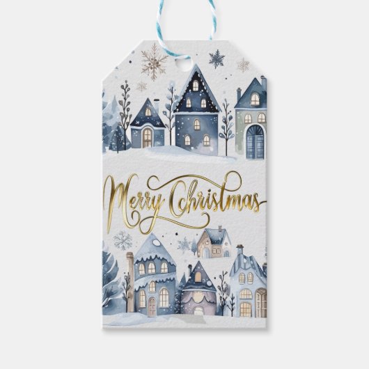 Winter Onederland Vrolijke Kersthuizen Cadeaulabel (Voorkant)