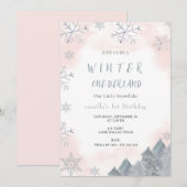 Winter Onederland Waterverf Roze 1e verjaardag Kaart (Voorkant / Achterkant)