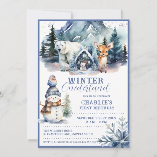 Winter Onederland Whimsical Woodland 1e verjaardag Kaart (Voorkant)